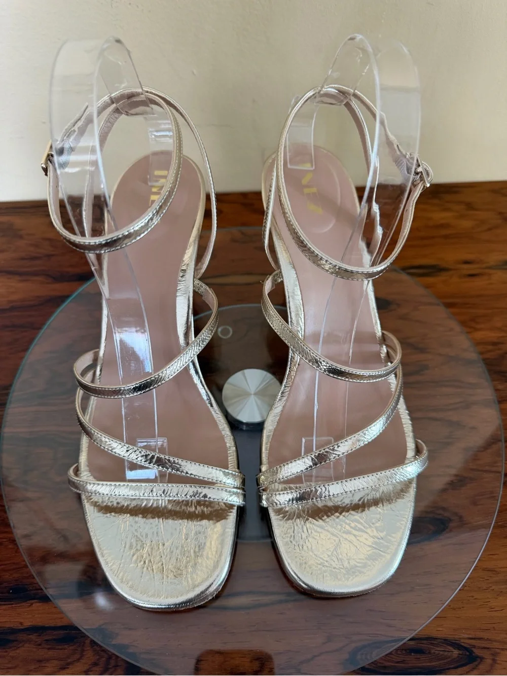 Metallic Gold Strappy Heeled Sandals by INEZ